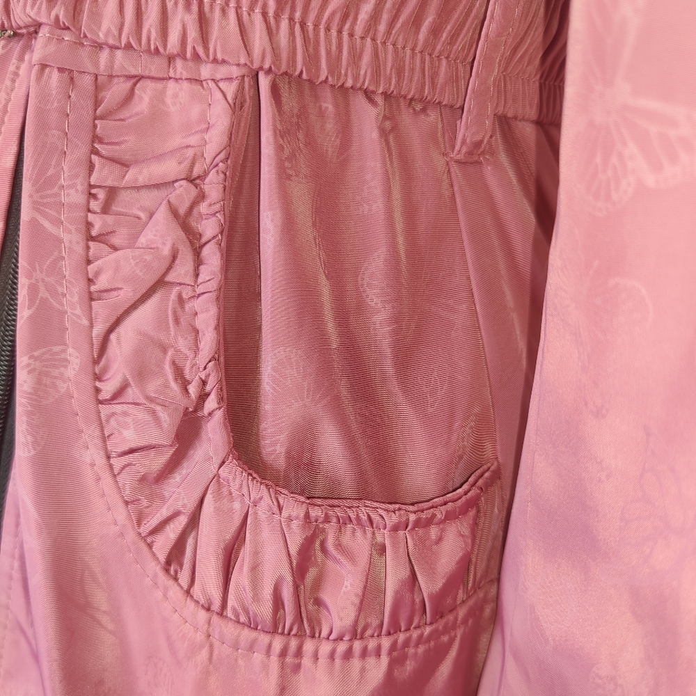 Pink Butterfly Pattern Ruffle Accent Winter Coat - Picture 8 of 16